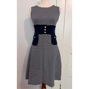 Vintage French Navy and White Mod Stripe Dress